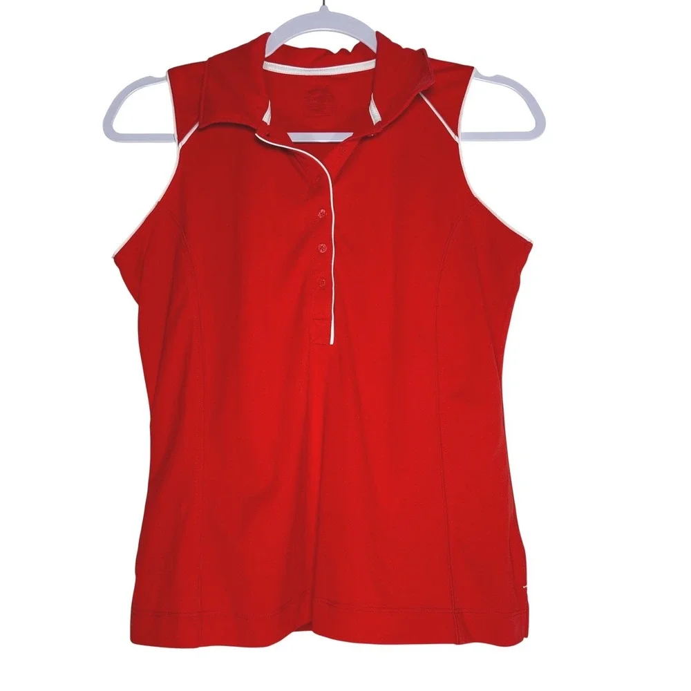 Slazenger Womens Sleeveless Polo Shirt Red White Piping Golf Tennis‎ Size S